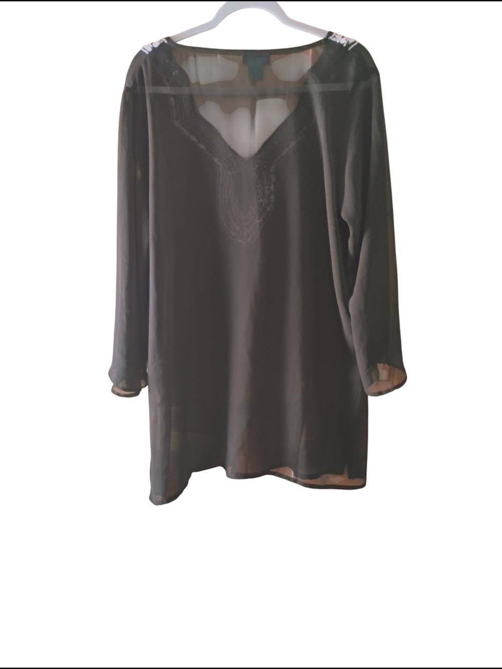 Aqua Blue Embroidered Embellished Black V-Neck Kaftan Swim Cover-Up Sz XL - Picture 4 of 5